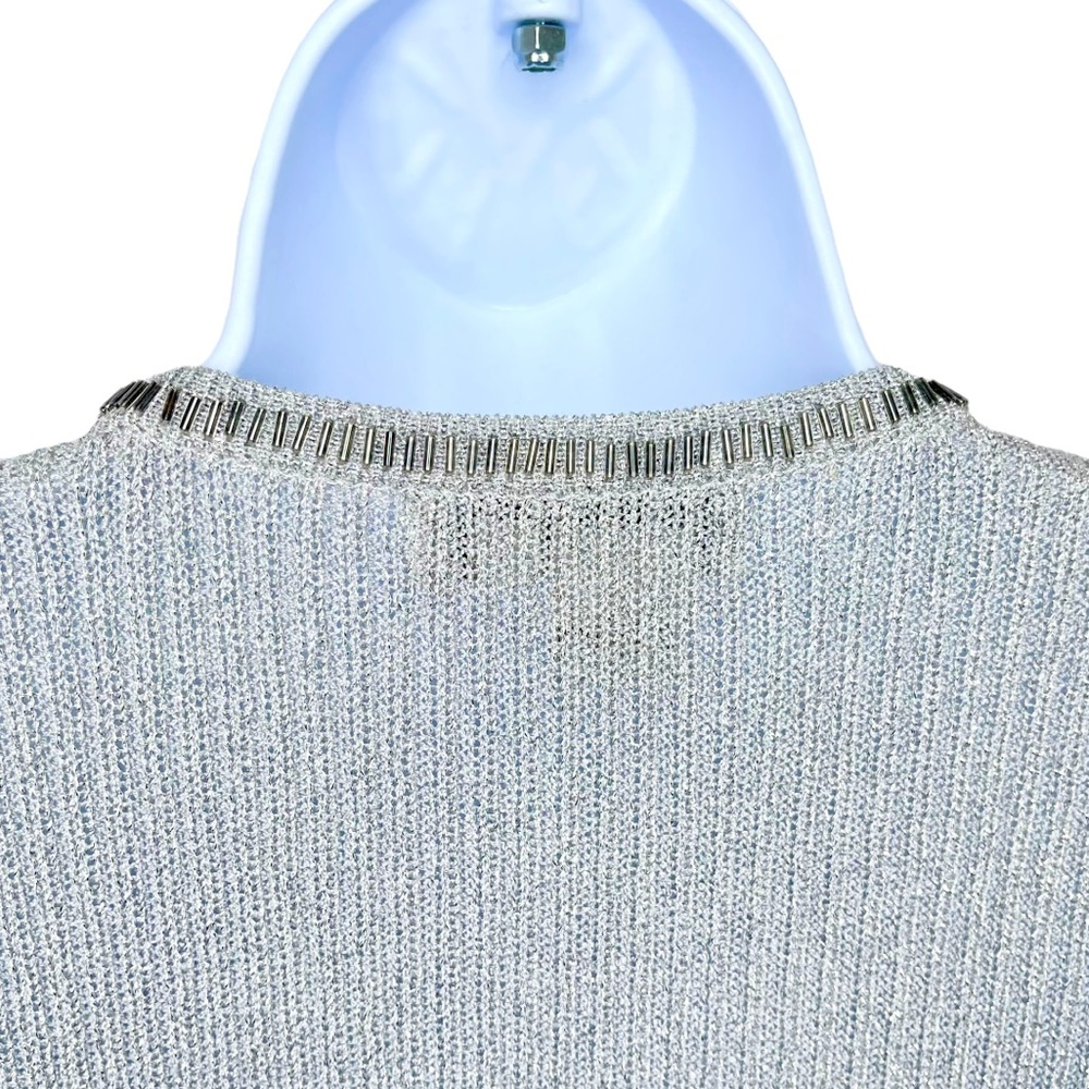 Adrianna Papell Metallic Pewter Glass Beaded Cardigan Size S - Picture 6 of 7